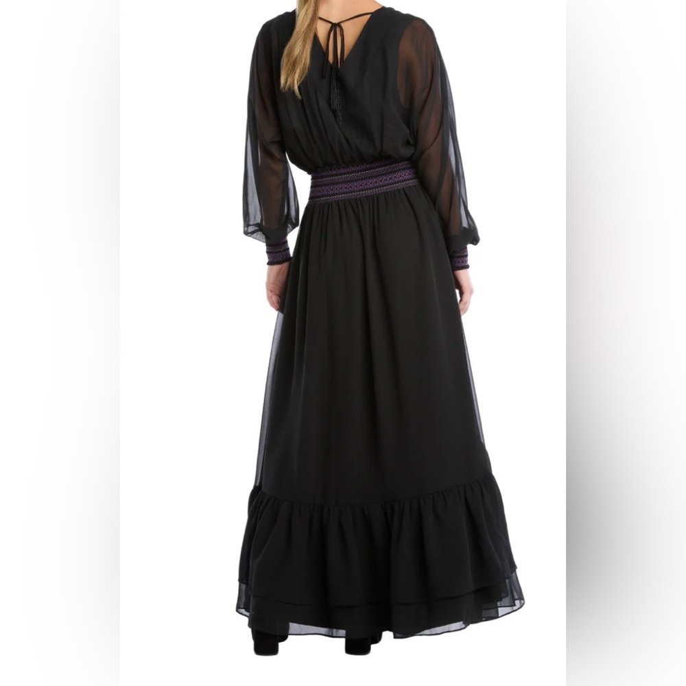 Anthropologie Maxi Dress Long Sleeve Smocked Waist Ruffled Black XS NWT - Picture 2 of 14